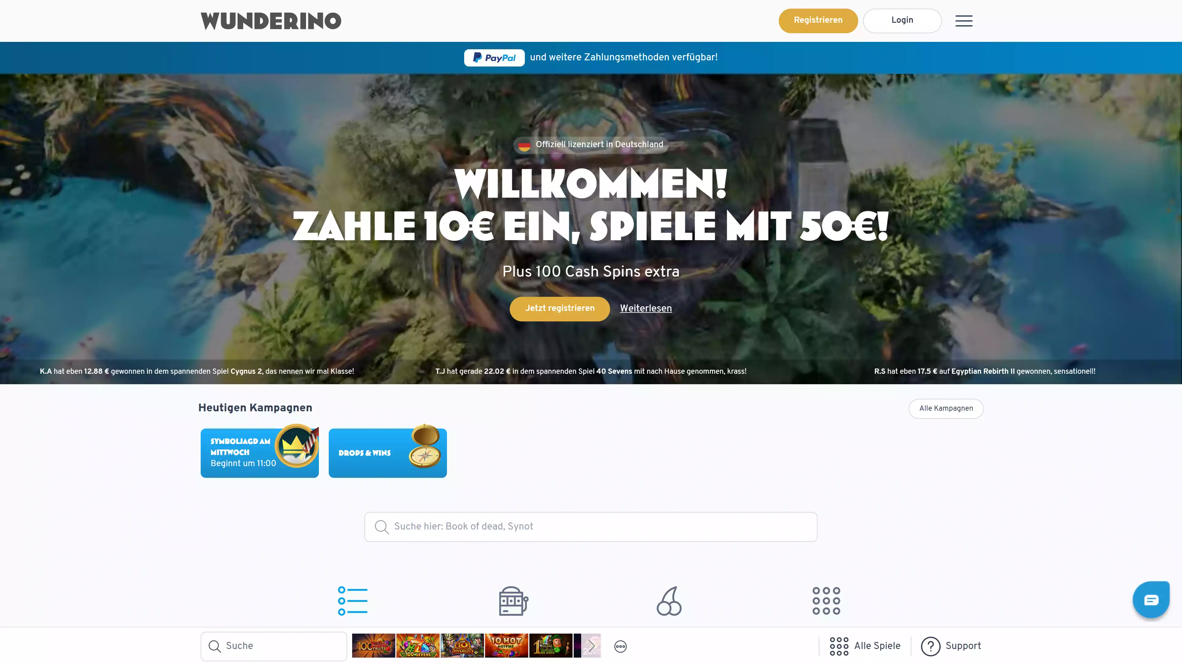 Wunderino Casino Spieleauswahl
