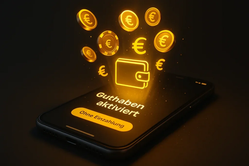 Casino Guthaben ohne Einzahlung - Spieler nutzt kostenloses Startguthaben am Smartphone
